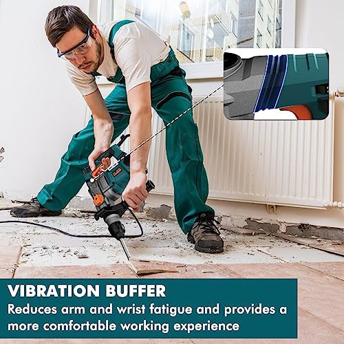 Heavy Duty Rotary Hammer Drill with Aluminum Alloy Housing, 5 Drill Bits