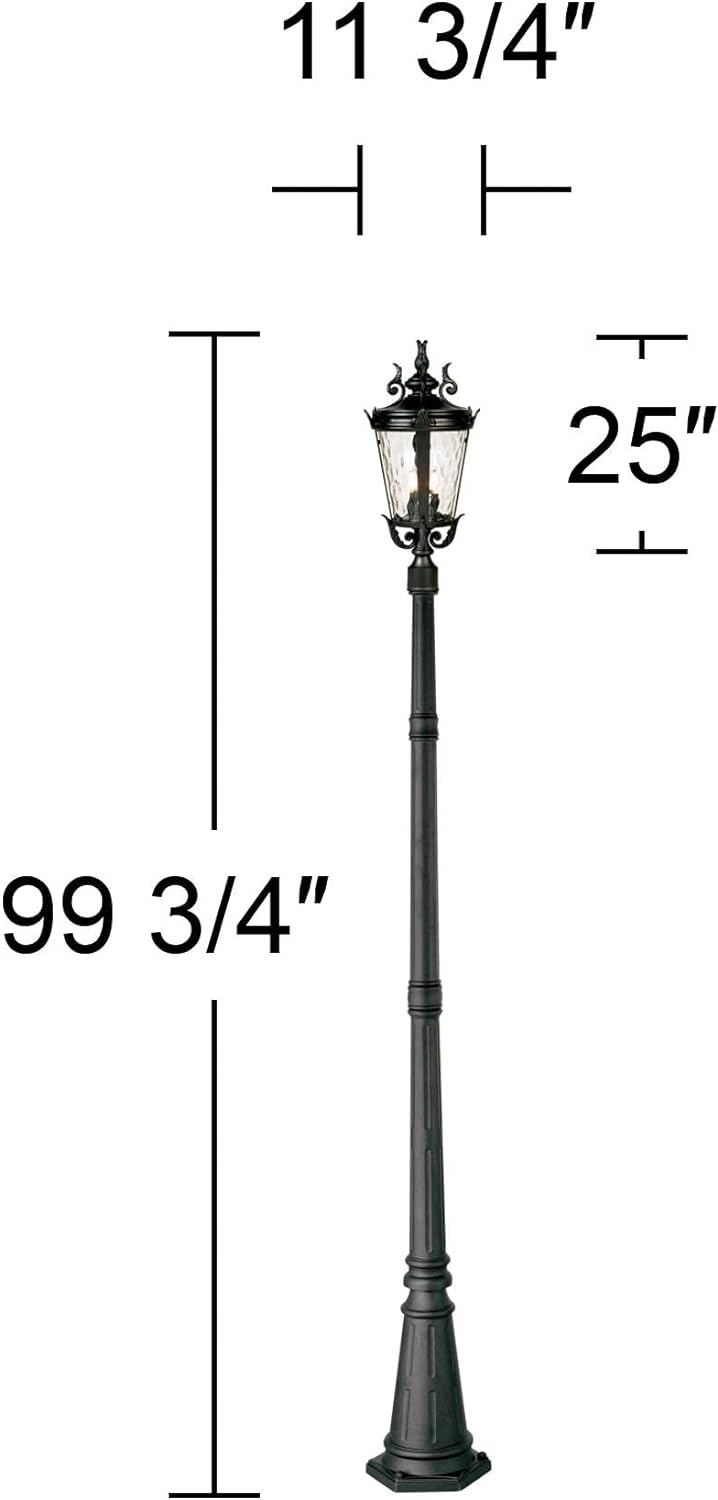 Marseille Vintage Outdoor Post Light Fixture Veranda Bronze Scroll 33 1/2" Champagne Hammered Glass for Exterior House Porch Patio Outside Deck Garden Driveway Home Lawn Walkway