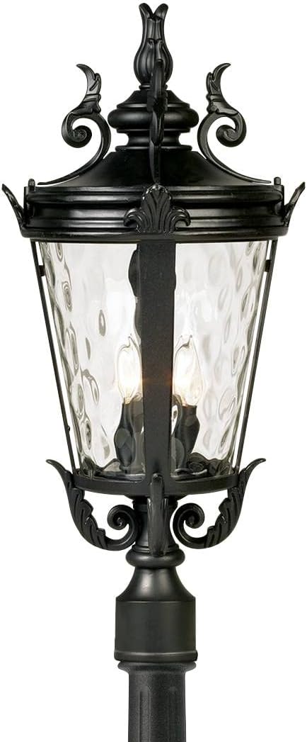 Marseille Vintage Outdoor Post Light Fixture Veranda Bronze Scroll 33 1/2" Champagne Hammered Glass for Exterior House Porch Patio Outside Deck Garden Driveway Home Lawn Walkway