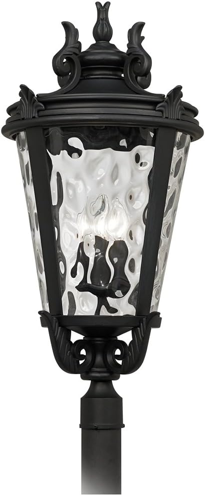 Marseille Vintage Outdoor Post Light Fixture Veranda Bronze Scroll 33 1/2" Champagne Hammered Glass for Exterior House Porch Patio Outside Deck Garden Driveway Home Lawn Walkway