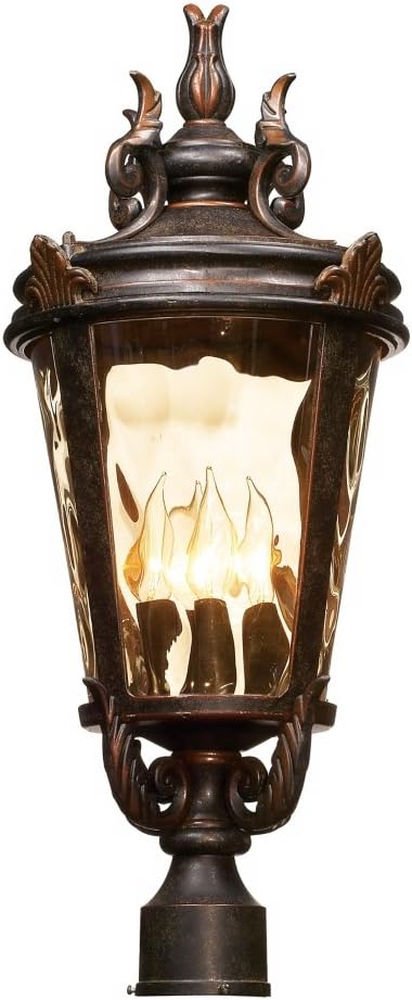Marseille Vintage Outdoor Post Light Fixture Veranda Bronze Scroll 33 1/2" Champagne Hammered Glass for Exterior House Porch Patio Outside Deck Garden Driveway Home Lawn Walkway