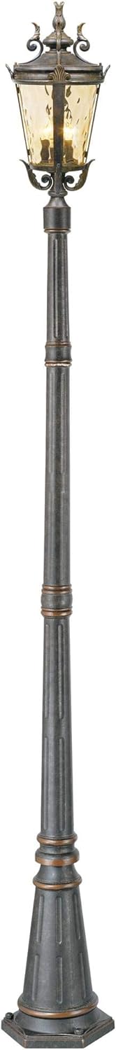 Marseille Vintage Outdoor Post Light Fixture Veranda Bronze Scroll 33 1/2" Champagne Hammered Glass for Exterior House Porch Patio Outside Deck Garden Driveway Home Lawn Walkway