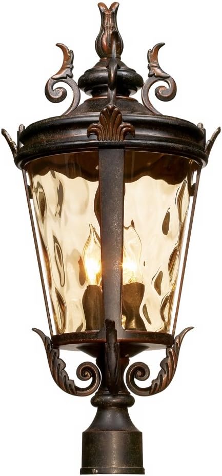 Marseille Vintage Outdoor Post Light Fixture Veranda Bronze Scroll 33 1/2" Champagne Hammered Glass for Exterior House Porch Patio Outside Deck Garden Driveway Home Lawn Walkway