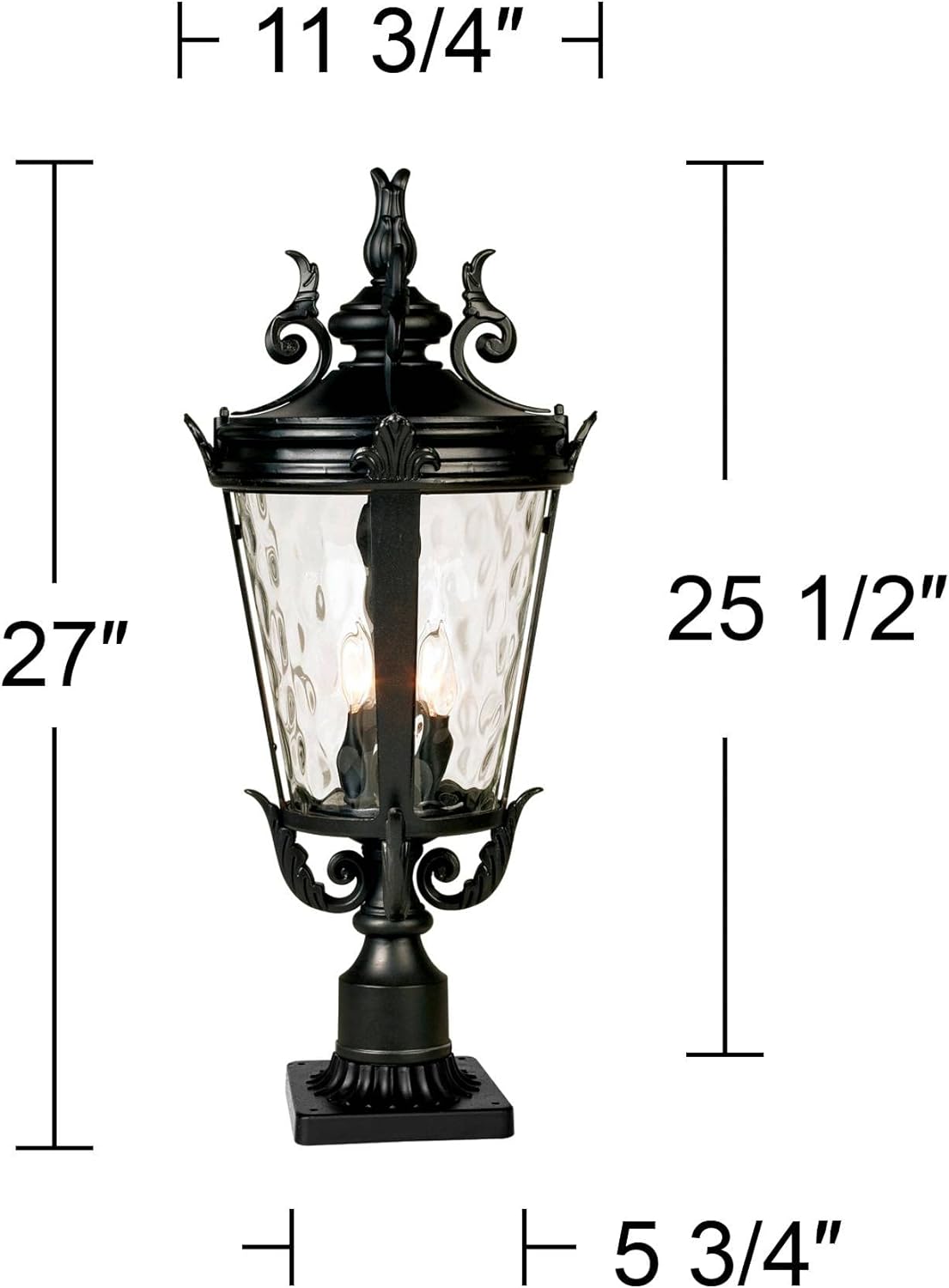 Marseille Vintage Outdoor Post Light Fixture Veranda Bronze Scroll 33 1/2" Champagne Hammered Glass for Exterior House Porch Patio Outside Deck Garden Driveway Home Lawn Walkway
