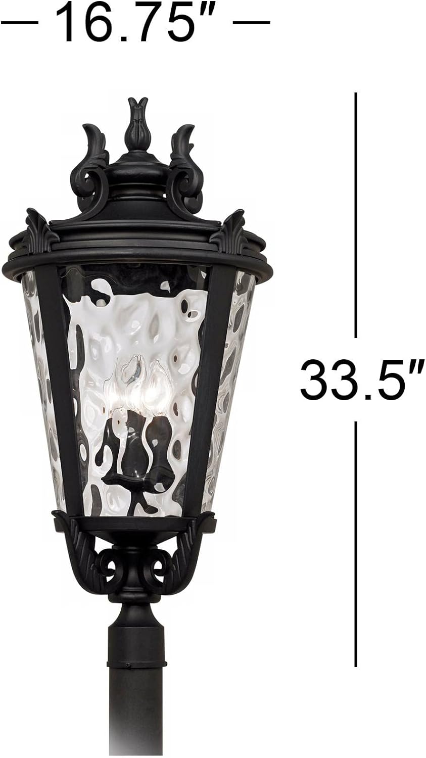 Marseille Vintage Outdoor Post Light Fixture Veranda Bronze Scroll 33 1/2" Champagne Hammered Glass for Exterior House Porch Patio Outside Deck Garden Driveway Home Lawn Walkway