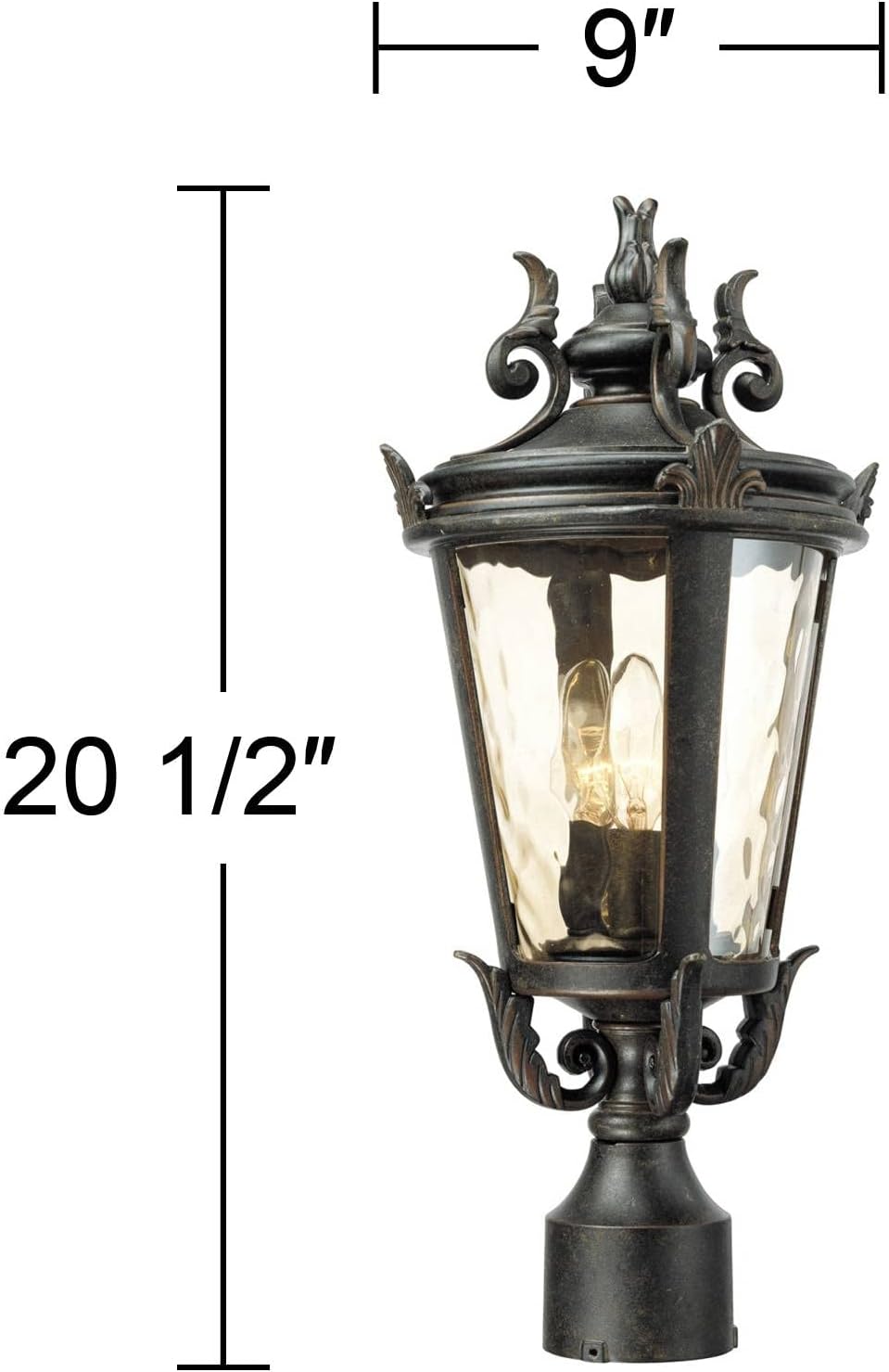 Marseille Vintage Outdoor Post Light Fixture Veranda Bronze Scroll 33 1/2" Champagne Hammered Glass for Exterior House Porch Patio Outside Deck Garden Driveway Home Lawn Walkway