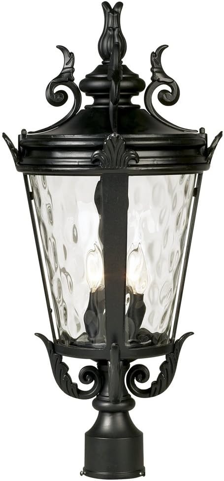 Marseille Vintage Outdoor Post Light Fixture Veranda Bronze Scroll 33 1/2" Champagne Hammered Glass for Exterior House Porch Patio Outside Deck Garden Driveway Home Lawn Walkway