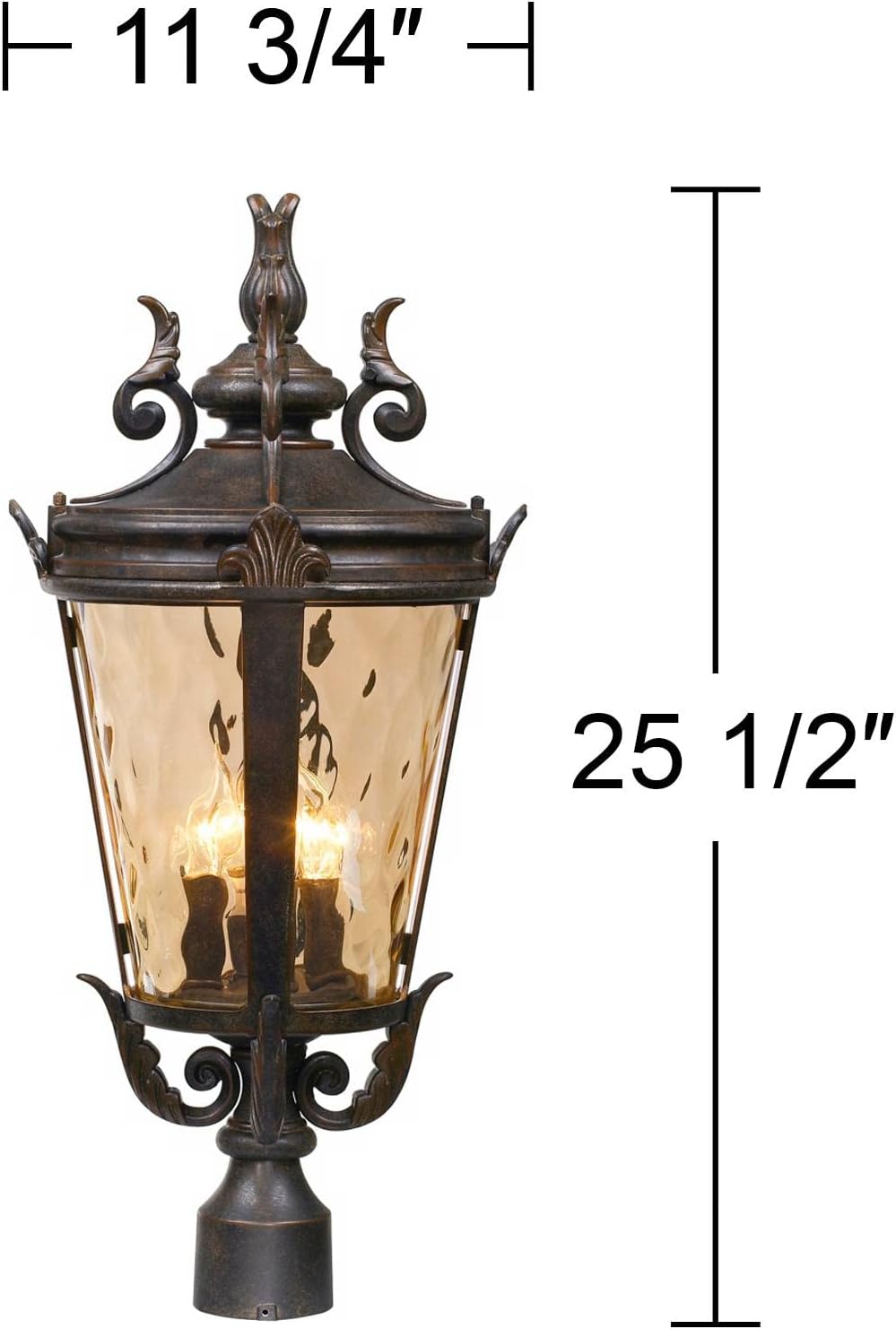 Marseille Vintage Outdoor Post Light Fixture Veranda Bronze Scroll 33 1/2" Champagne Hammered Glass for Exterior House Porch Patio Outside Deck Garden Driveway Home Lawn Walkway