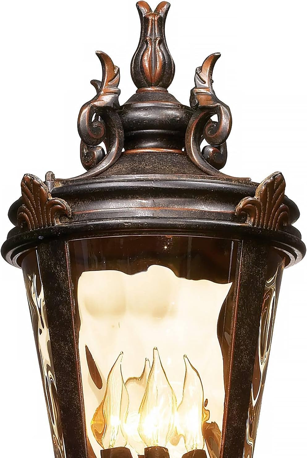 Marseille Vintage Outdoor Post Light Fixture Veranda Bronze Scroll 33 1/2" Champagne Hammered Glass for Exterior House Porch Patio Outside Deck Garden Driveway Home Lawn Walkway