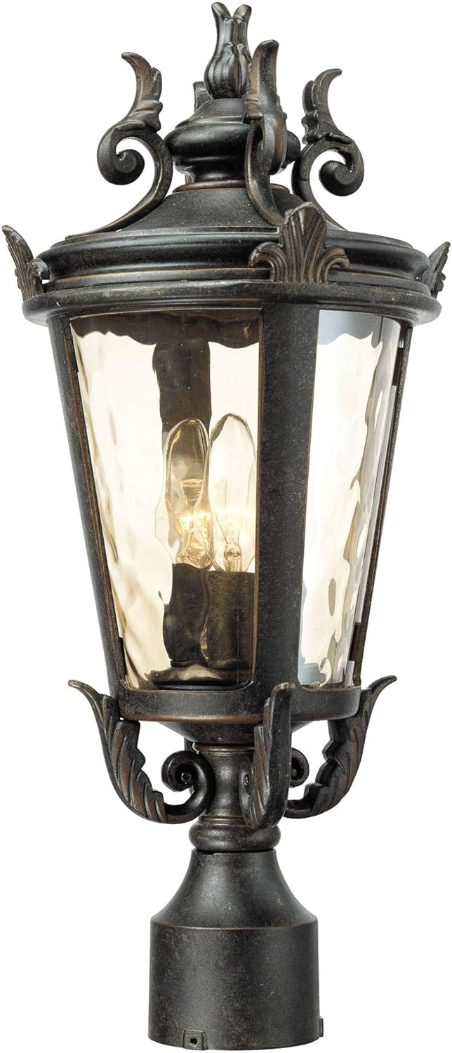 Marseille Vintage Outdoor Post Light Fixture Veranda Bronze Scroll 33 1/2" Champagne Hammered Glass for Exterior House Porch Patio Outside Deck Garden Driveway Home Lawn Walkway