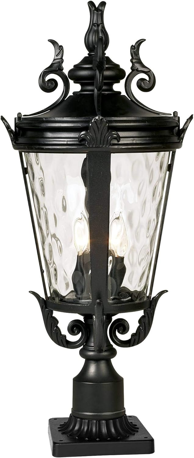 Marseille Vintage Outdoor Post Light Fixture Veranda Bronze Scroll 33 1/2" Champagne Hammered Glass for Exterior House Porch Patio Outside Deck Garden Driveway Home Lawn Walkway