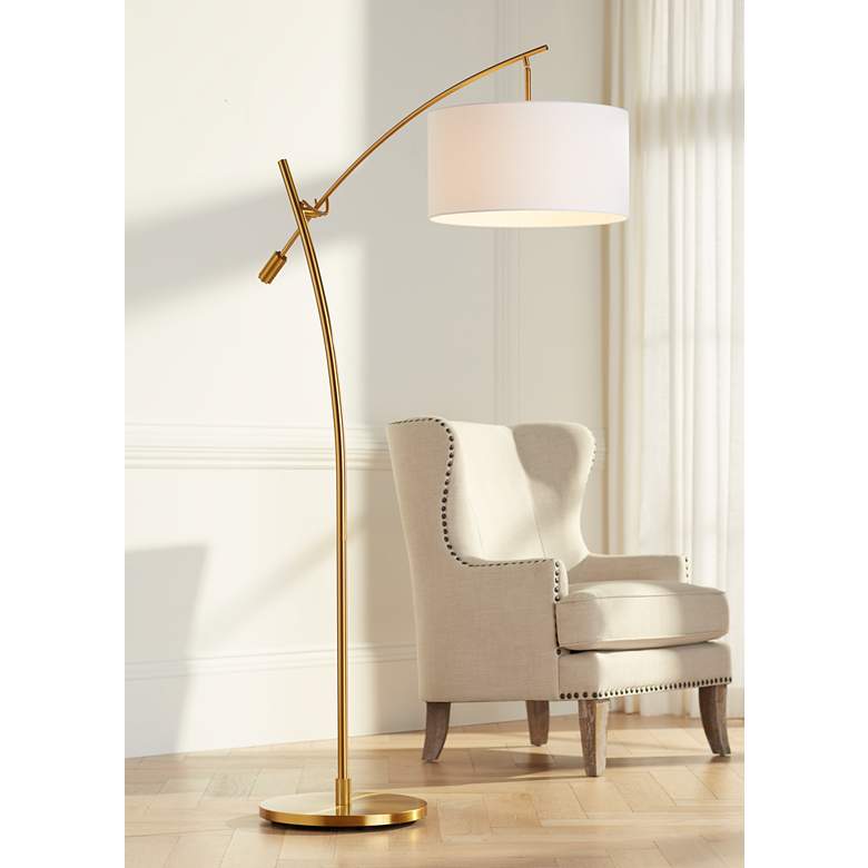 Warm Gold Adjustable Boom Arc Floor Lamp