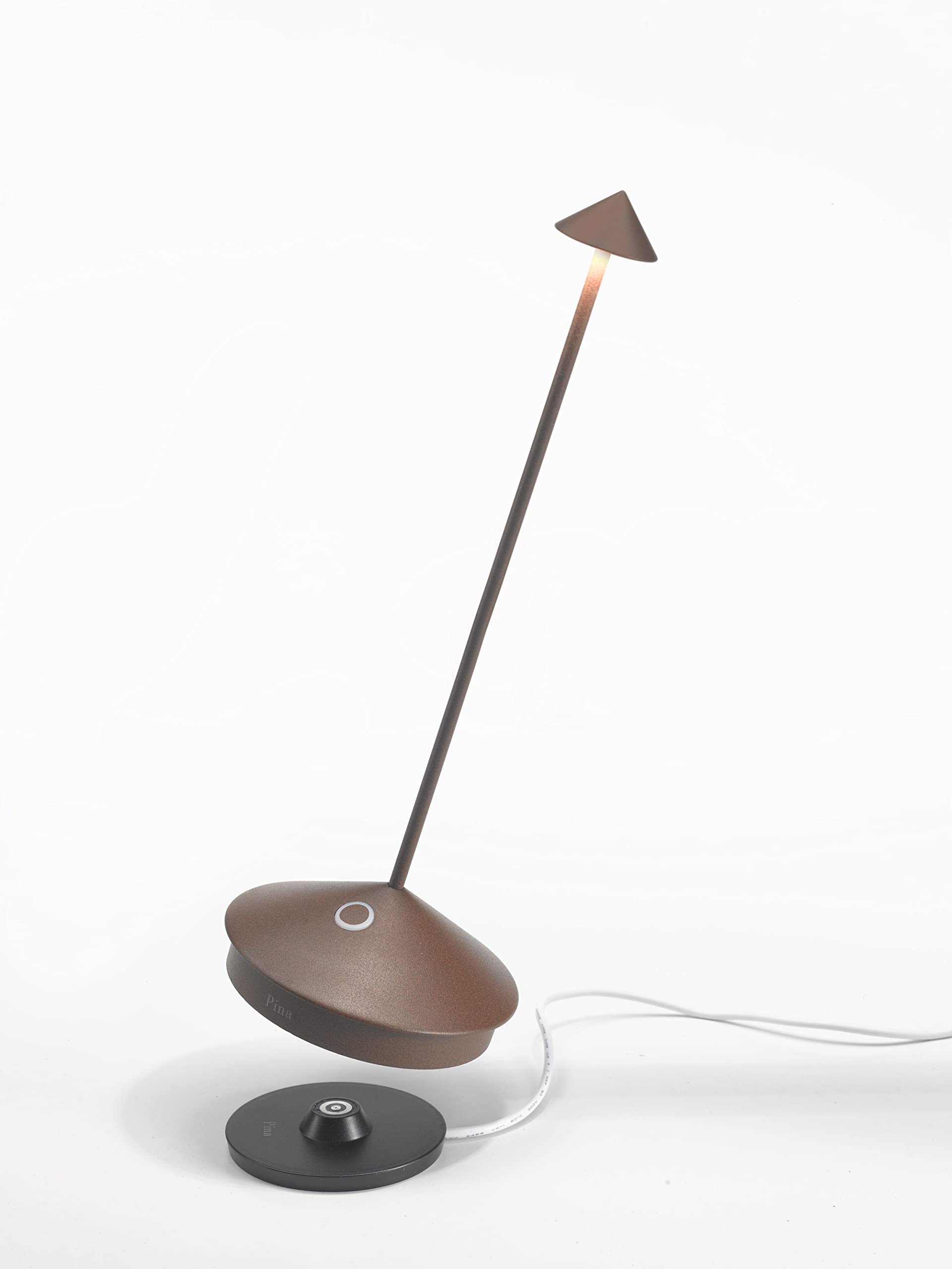 Pina Pro LED Table Lamp (Color: Rust) in Aluminum, IP54 Protection, Indoor/Outdoor use, Contact Charging Base, 11”, USA Plug