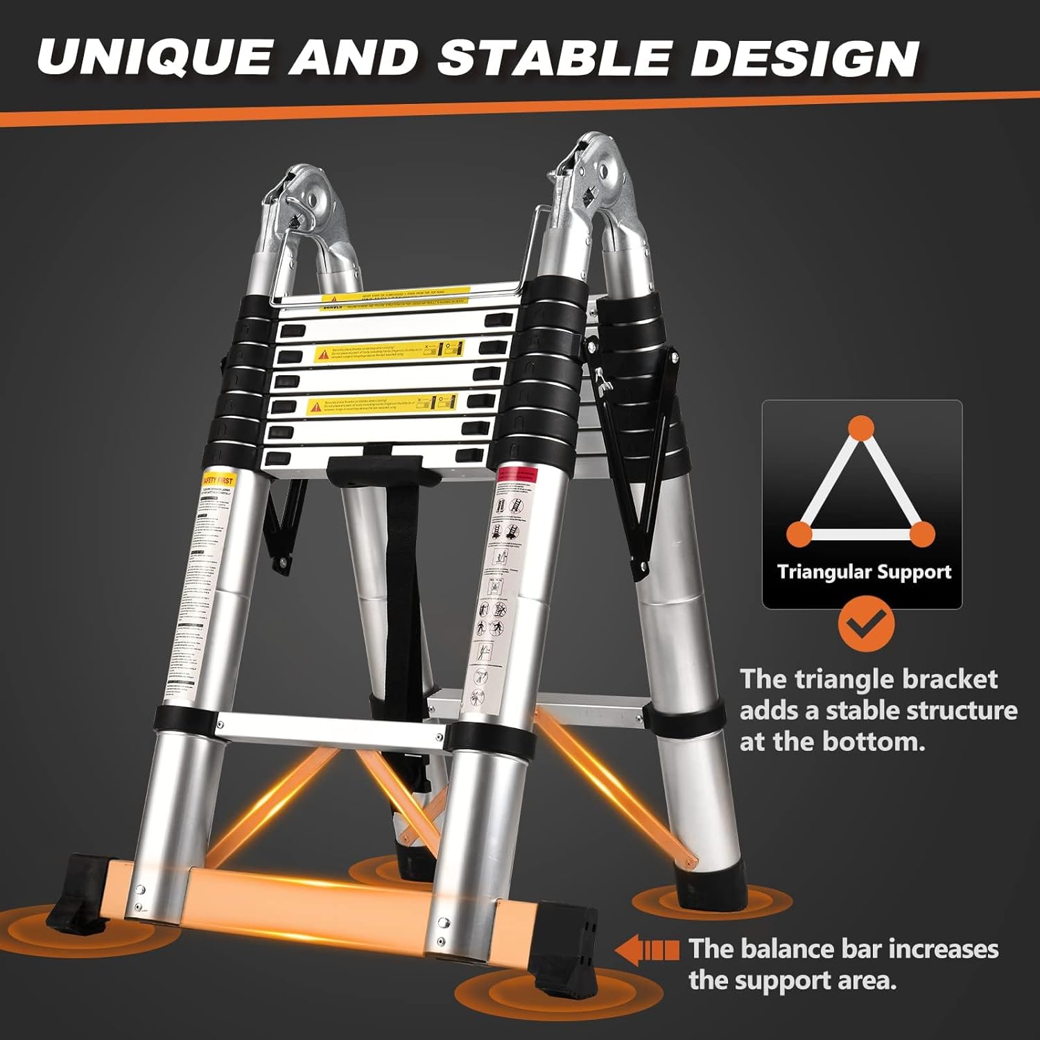 Telescoping Ladder A Frame 16.5 Ft Compact Aluminum Extension Ladder 330 lb Capacity