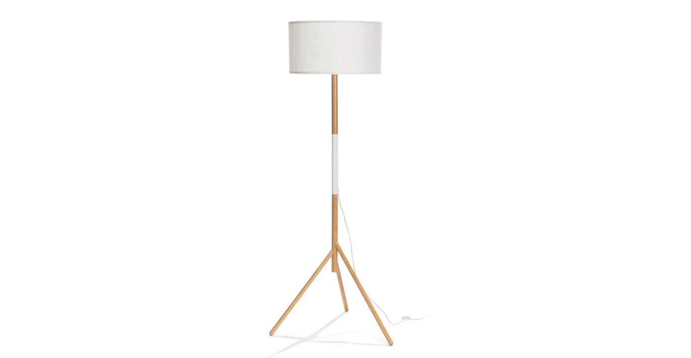 Stilt White Floor Lamp Table lamp Wood base Fabric shade Fabric-wrapped cord
