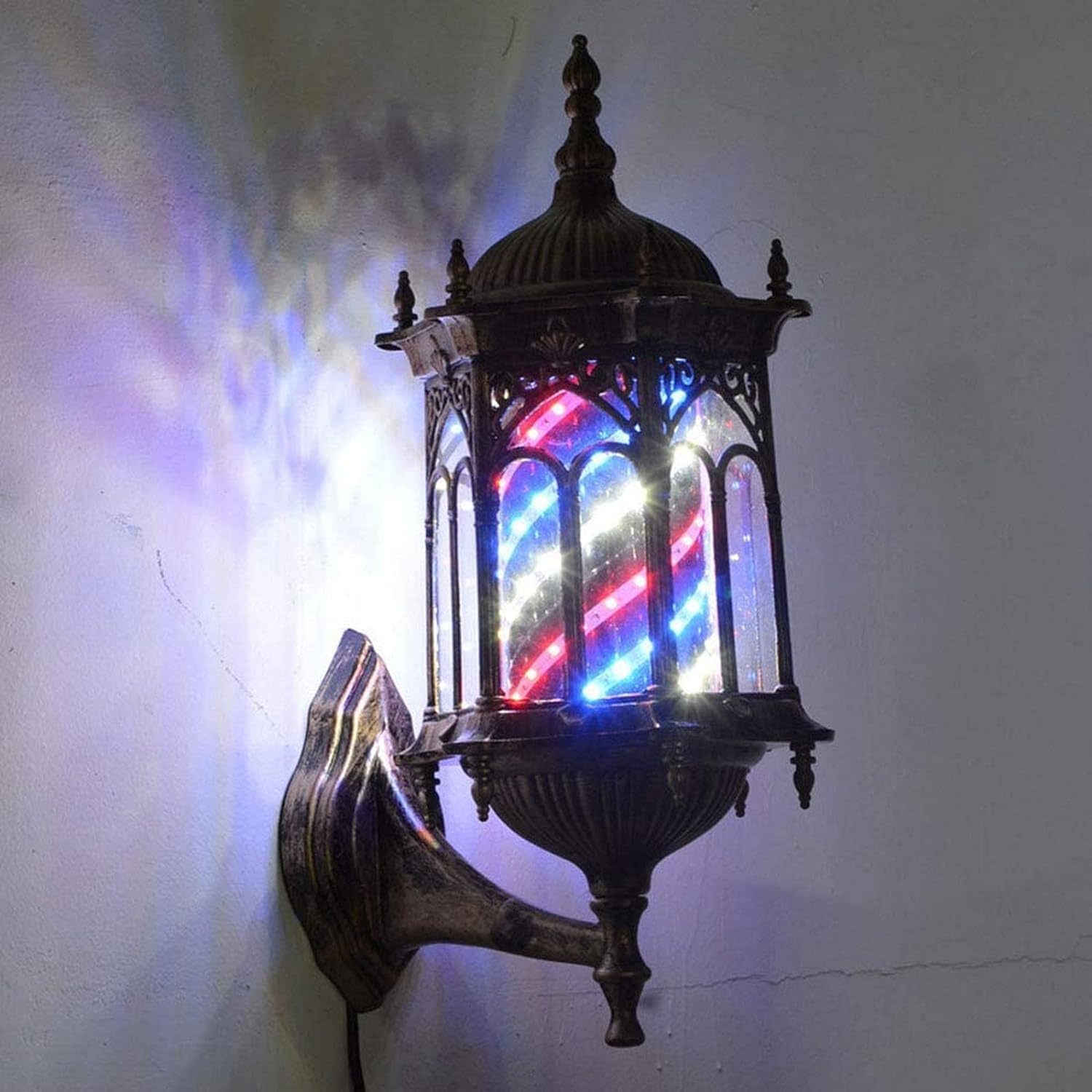 Durable Solar Lantern Outdoor Lights,Light 20" Led Light Retro Salon Barber Shop Sign Illuminating Rotating Red White Blue Strips Waterproof Wall Lamp Outdoor Wall Lamp Decor (Color : A) (B)