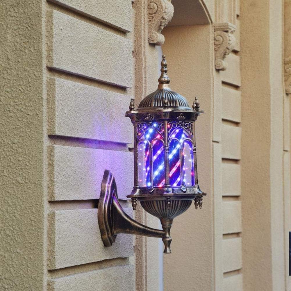 Durable Solar Lantern Outdoor Lights,Light 20" Led Light Retro Salon Barber Shop Sign Illuminating Rotating Red White Blue Strips Waterproof Wall Lamp Outdoor Wall Lamp Decor (Color : A) (B)