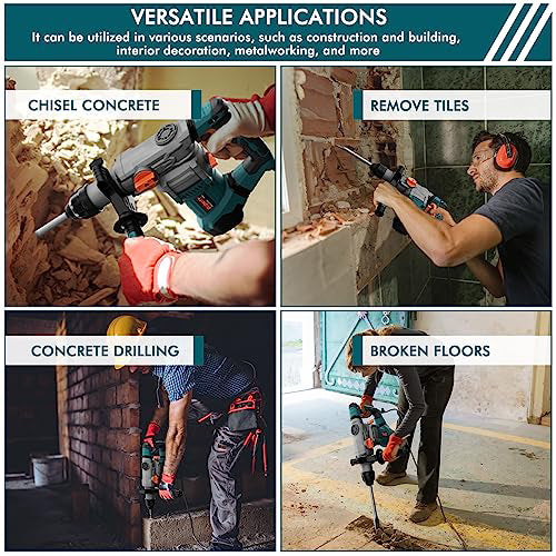 Heavy Duty Rotary Hammer Drill with Aluminum Alloy Housing, 5 Drill Bits