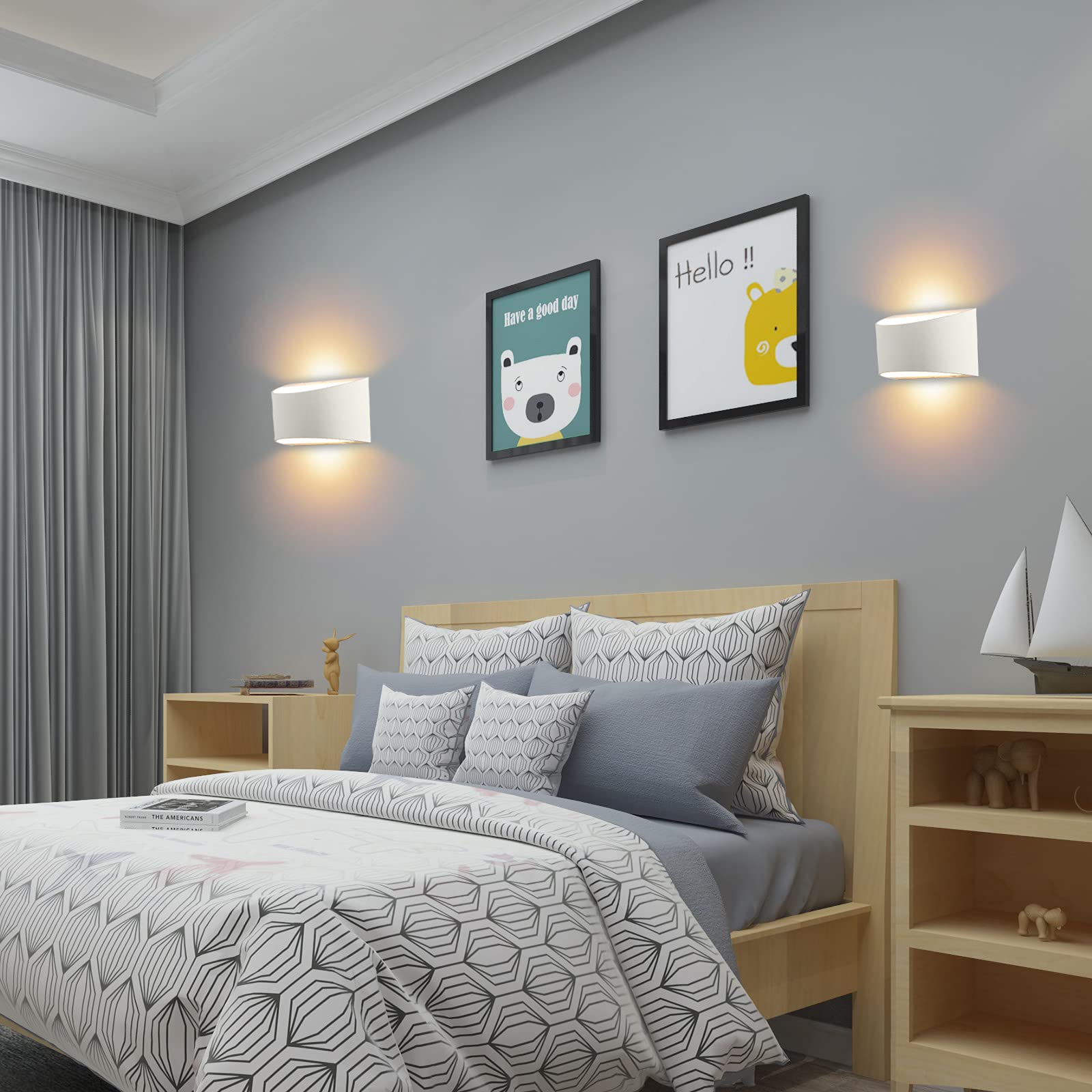 LIGHTESSLUXE Dimmable LED Wall Sconce - 12W Up Down Wall Light for Bedroom and Living Room in Warm White