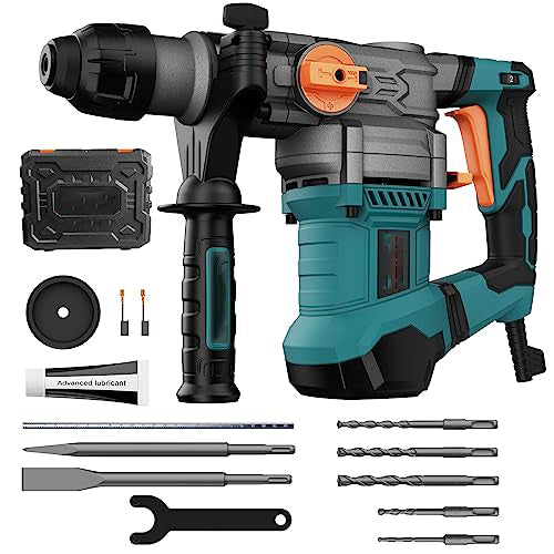 Heavy Duty Rotary Hammer Drill with Aluminum Alloy Housing, 5 Drill Bits