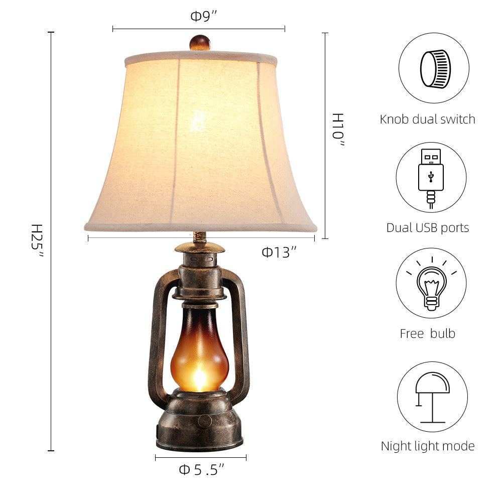Lantern Table Lamps w. Night Light & USB Ports