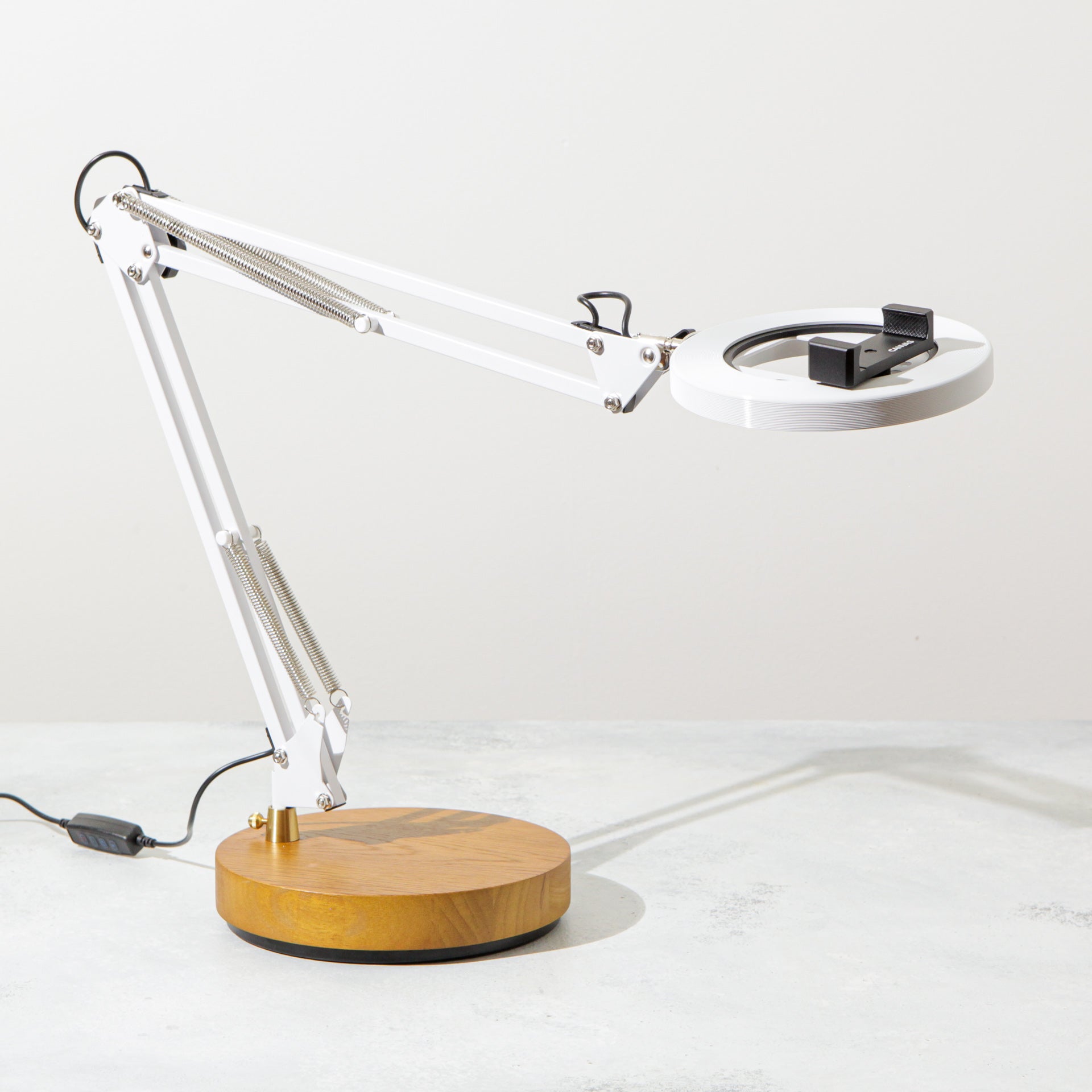 White Canvas Lamp with Weighted Wooden Base
