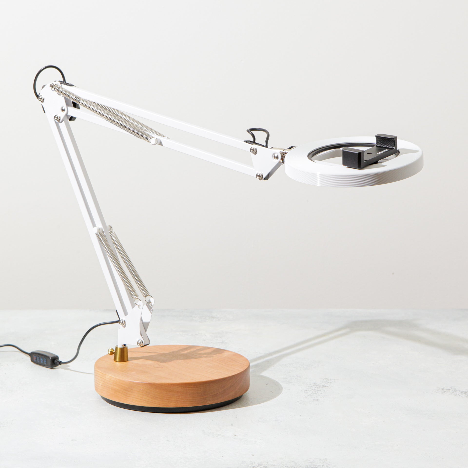White Canvas Lamp with Weighted Wooden Base