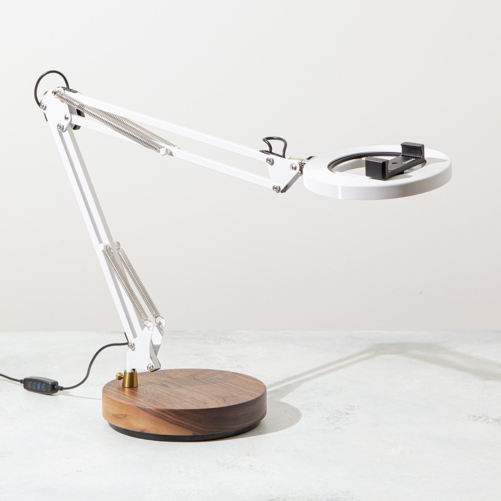 White Canvas Lamp with Weighted Wooden Base
