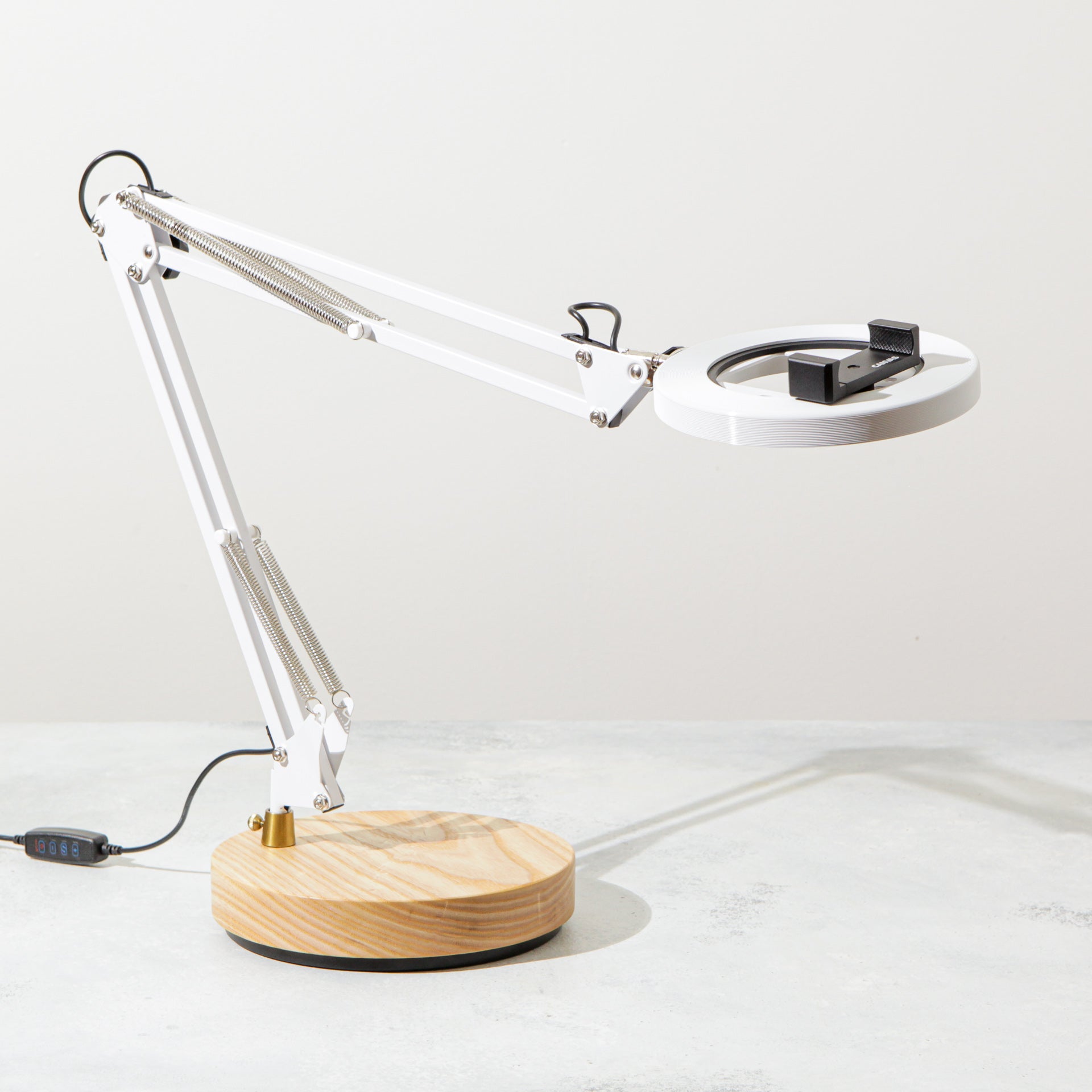 White Canvas Lamp with Weighted Wooden Base