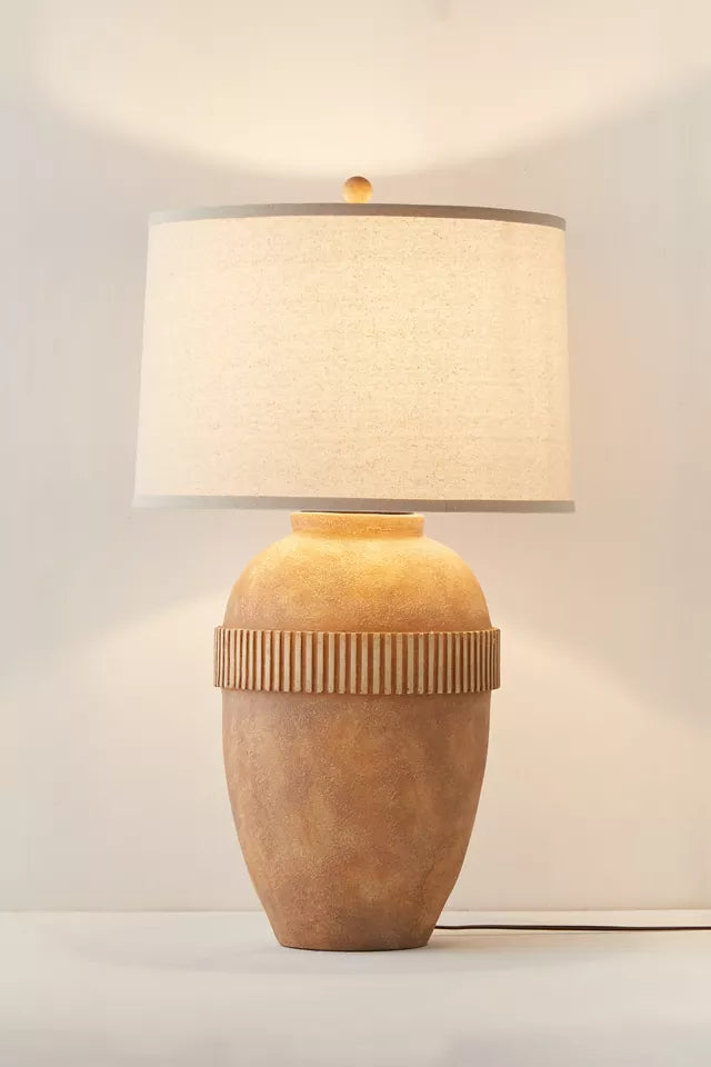 Groove Terracotta Table Lamp Socket switch Plugs in to power on