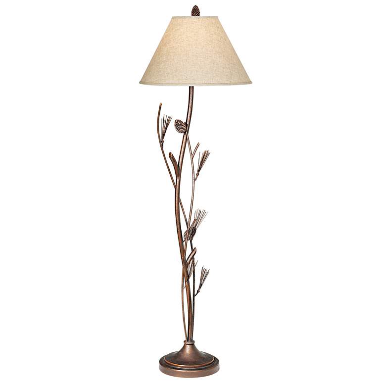 Pine Cone Iron Floor Lamp Bronze finish. Metal construction. Forest beige shade