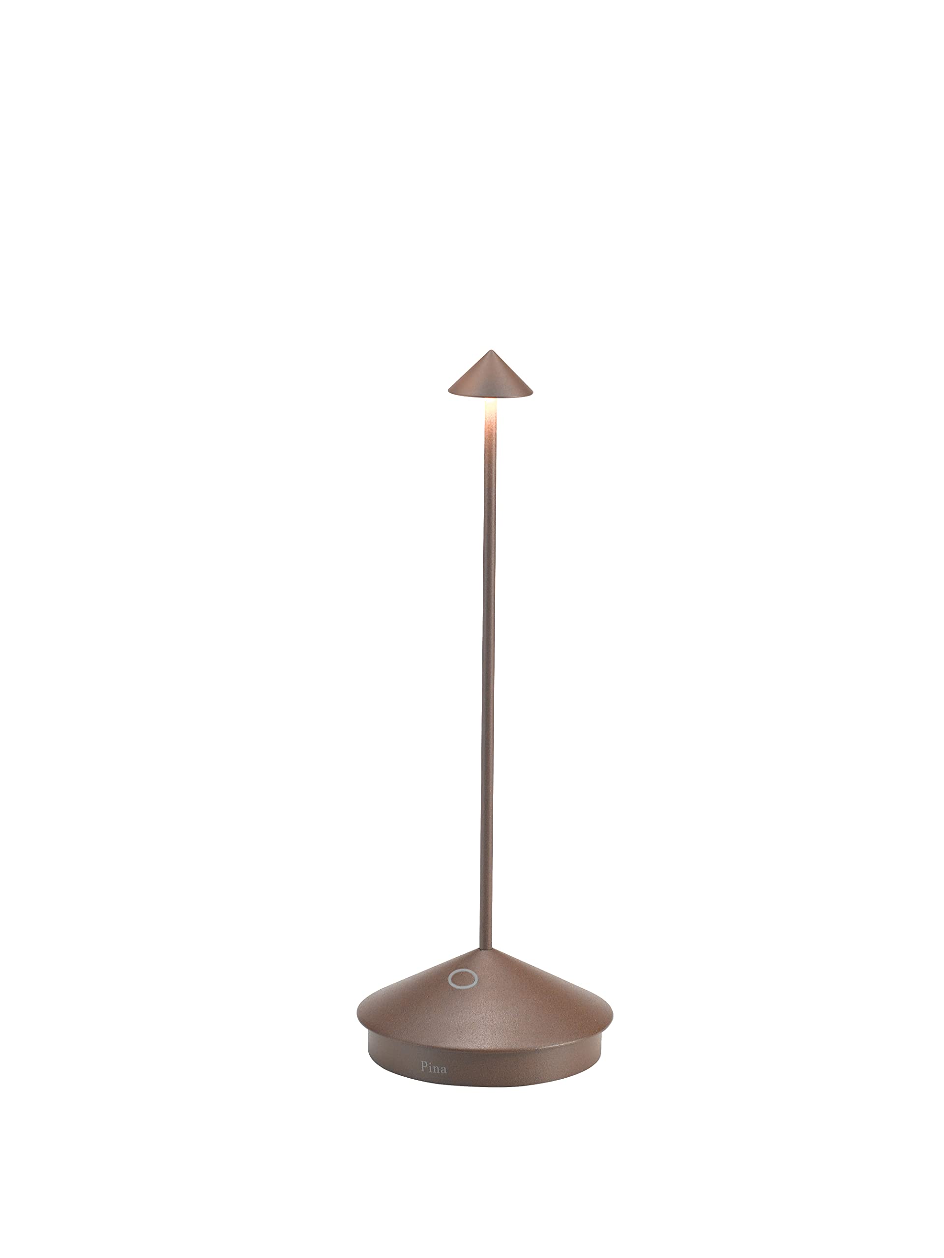 Pina Pro LED Table Lamp (Color: Rust) in Aluminum, IP54 Protection, Indoor/Outdoor use, Contact Charging Base, 11”, USA Plug