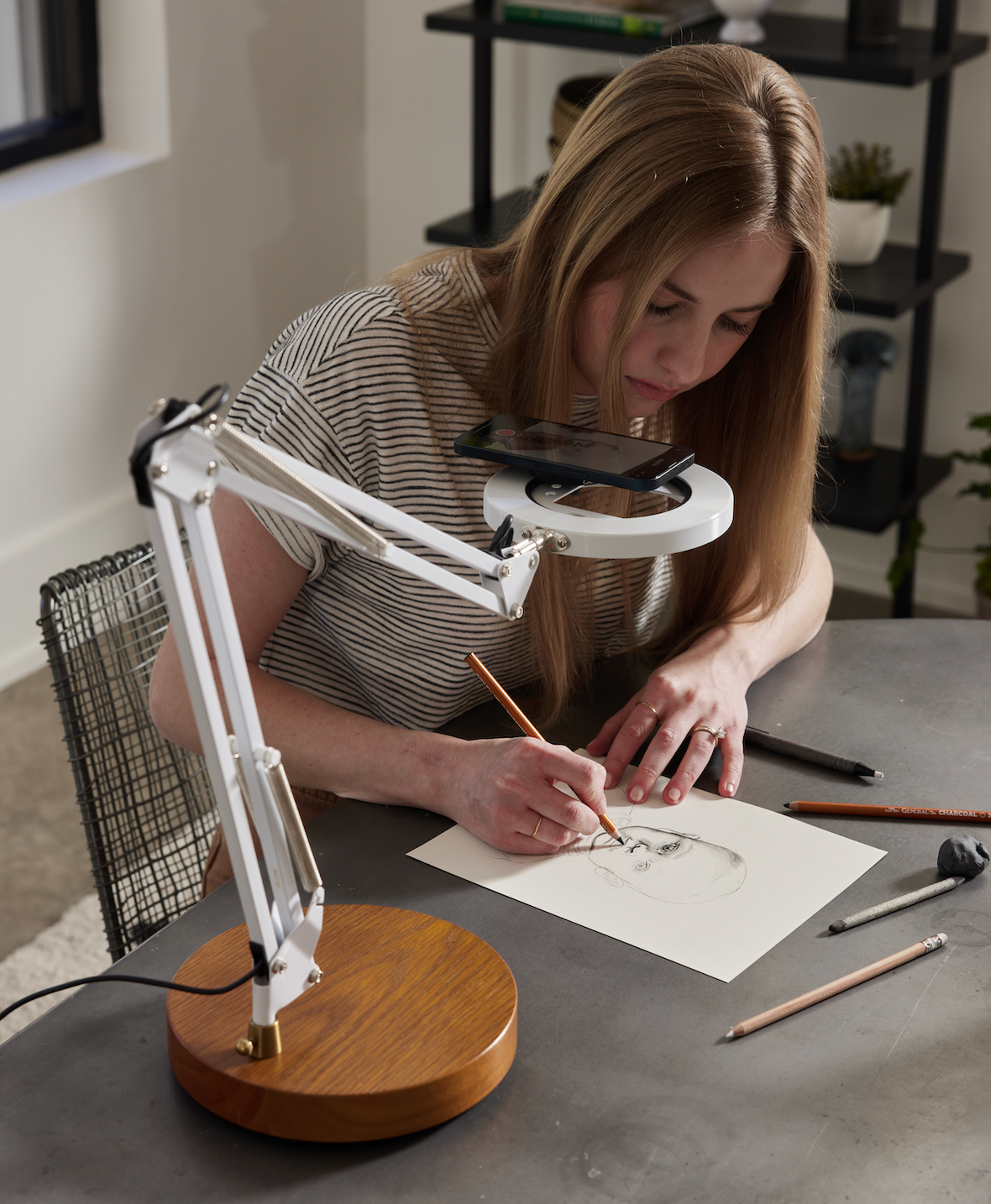 White Canvas Lamp with Weighted Wooden Base