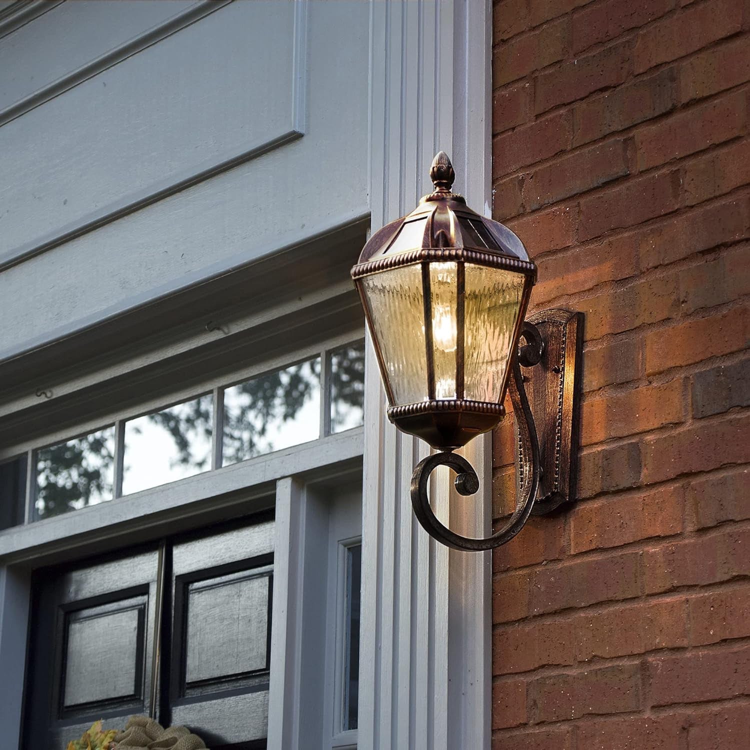 Solar Outdoor Wall Light, Royal Bulb Exterior Sconce Lamp, Brushed Bronze Finish Aluminum, Clear Rain Water Glass, Warm White LED, Large 21-Inch Height, 98B110