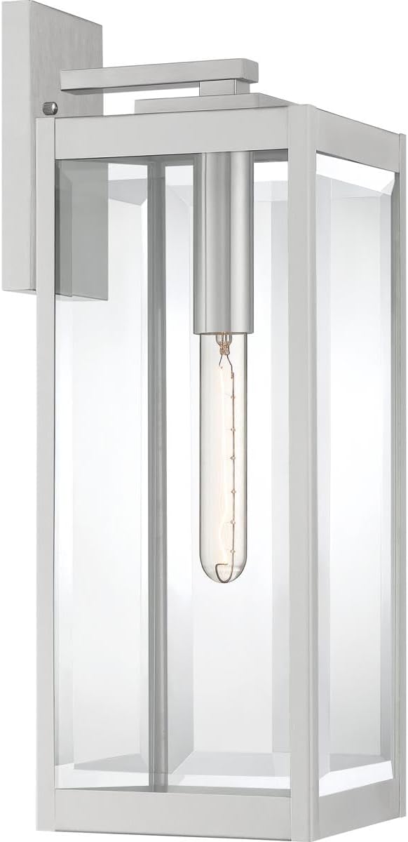 Modern Industrial Clear Beveled Glass Outdoor Wall Lantern, 4-Light 240 Total Watts, 30" H x 9" W, Earth Black