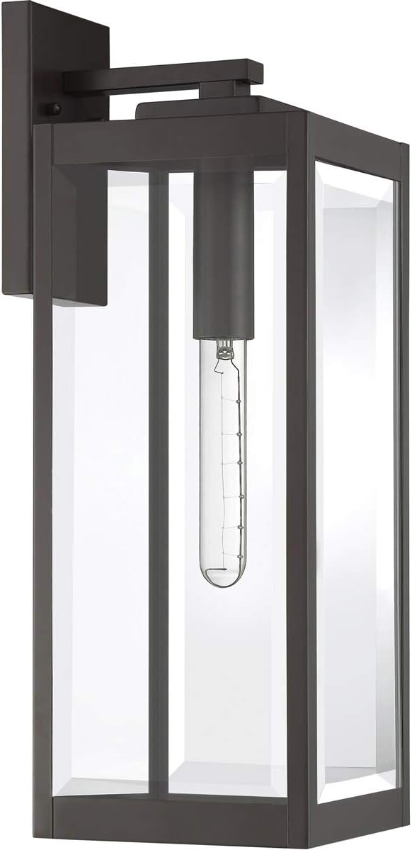 Modern Industrial Clear Beveled Glass Outdoor Wall Lantern, 4-Light 240 Total Watts, 30" H x 9" W, Earth Black