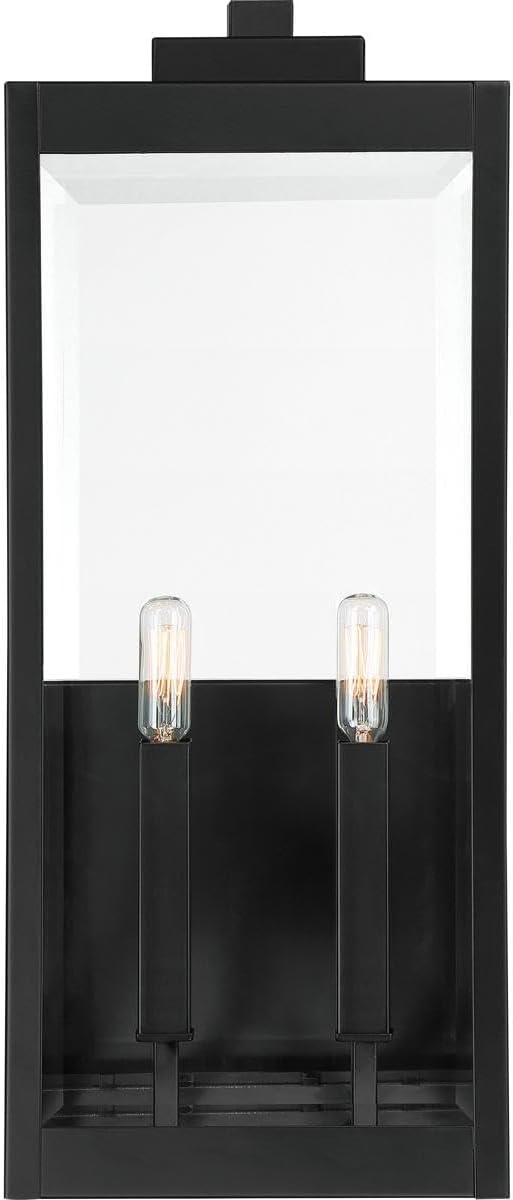 Modern Industrial Clear Beveled Glass Outdoor Wall Lantern, 4-Light 240 Total Watts, 30" H x 9" W, Earth Black