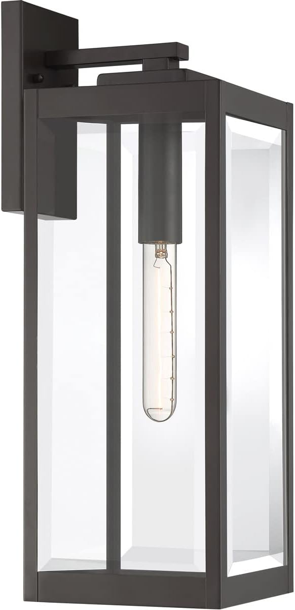 Modern Industrial Clear Beveled Glass Outdoor Wall Lantern, 4-Light 240 Total Watts, 30" H x 9" W, Earth Black