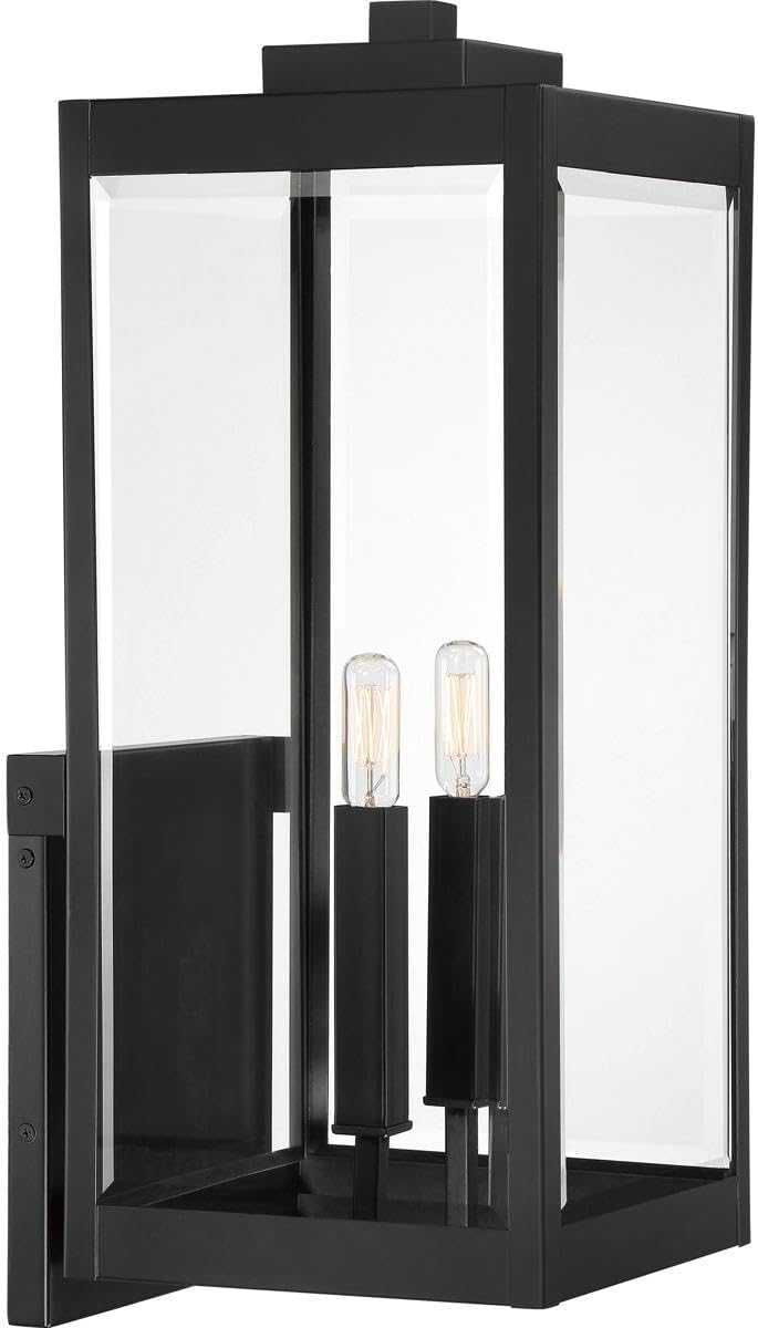 Modern Industrial Clear Beveled Glass Outdoor Wall Lantern, 4-Light 240 Total Watts, 30" H x 9" W, Earth Black