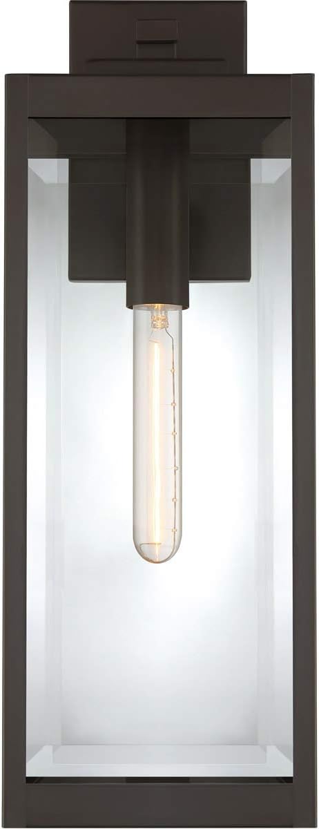 Modern Industrial Clear Beveled Glass Outdoor Wall Lantern, 4-Light 240 Total Watts, 30" H x 9" W, Earth Black