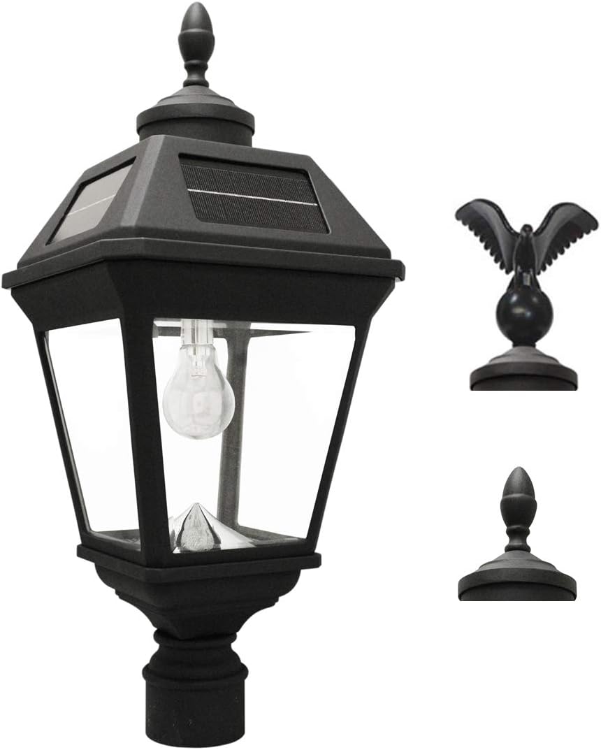 Imperial III Solar Post Light, Black Aluminum and Glass, Outdoor Lamp, 300 Lumen Dual Color Temperature, 3-inch Fitter for Lamp Posts or Pier Mount (Sold Separately) 97K012