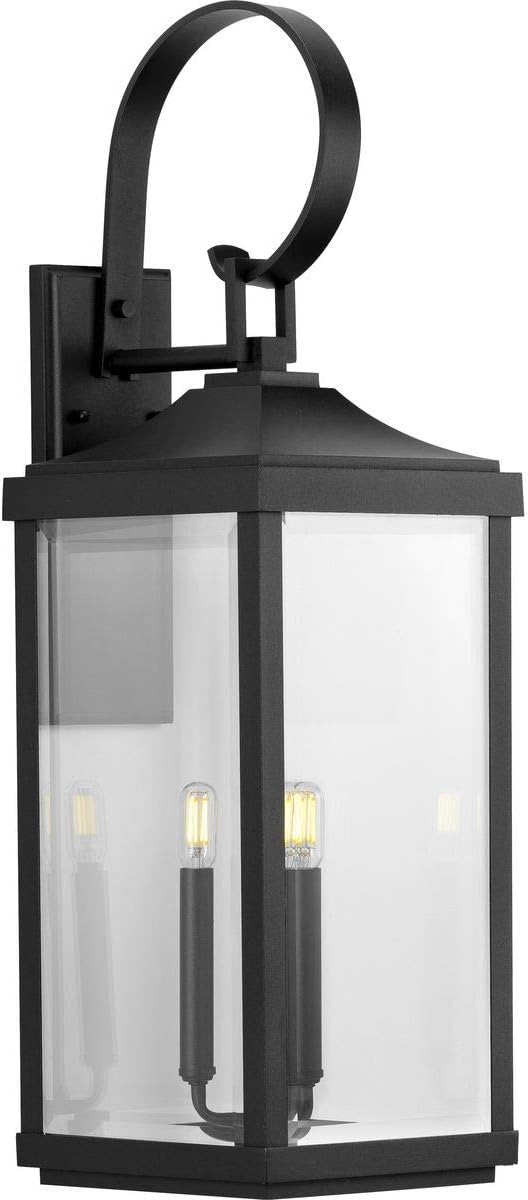 Gibbes Street Collection 3-Light Clear Beveled Glass New Traditional Outdoor Large Wall Lantern Light Textured Black