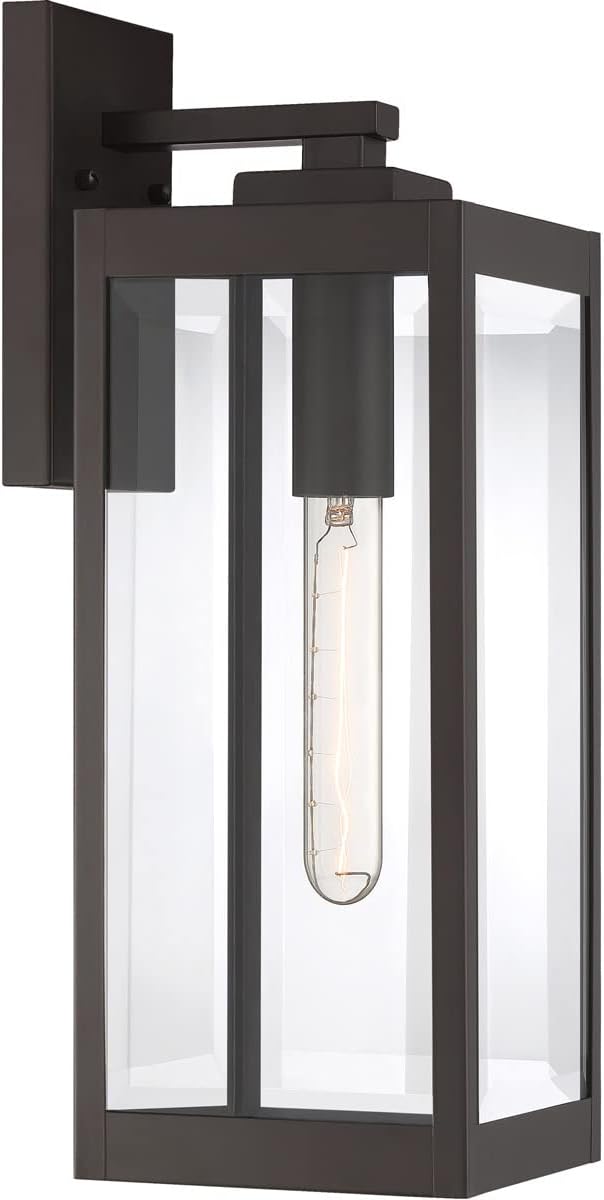 Modern Industrial Clear Beveled Glass Outdoor Wall Lantern, 4-Light 240 Total Watts, 30" H x 9" W, Earth Black