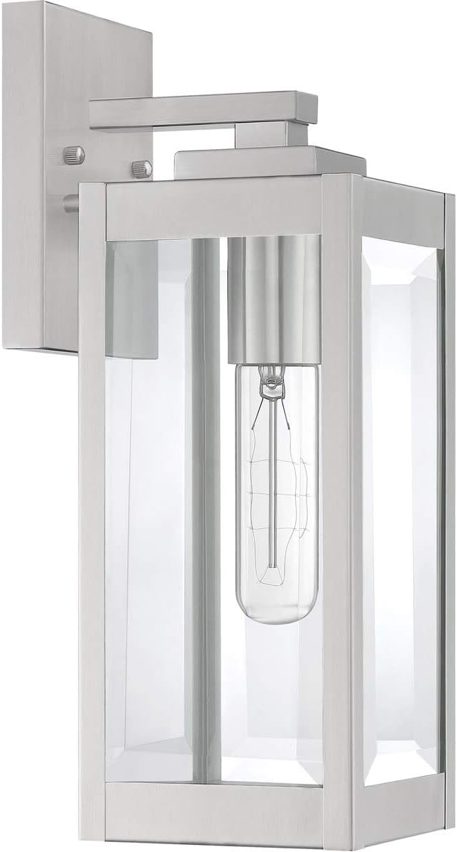 Modern Industrial Clear Beveled Glass Outdoor Wall Lantern, 4-Light 240 Total Watts, 30" H x 9" W, Earth Black