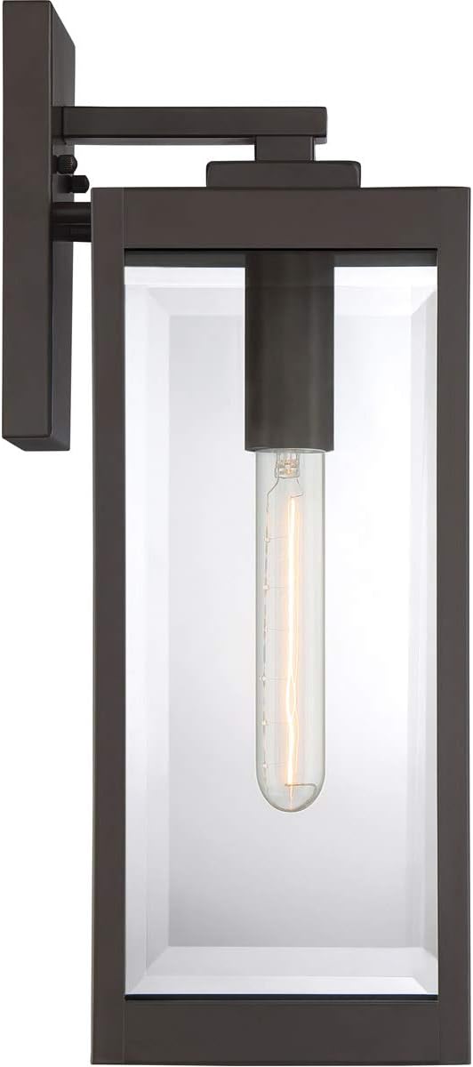 Modern Industrial Clear Beveled Glass Outdoor Wall Lantern, 4-Light 240 Total Watts, 30" H x 9" W, Earth Black