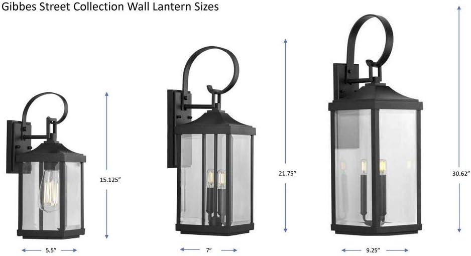 Gibbes Street Collection 3-Light Clear Beveled Glass New Traditional Outdoor Large Wall Lantern Light Textured Black