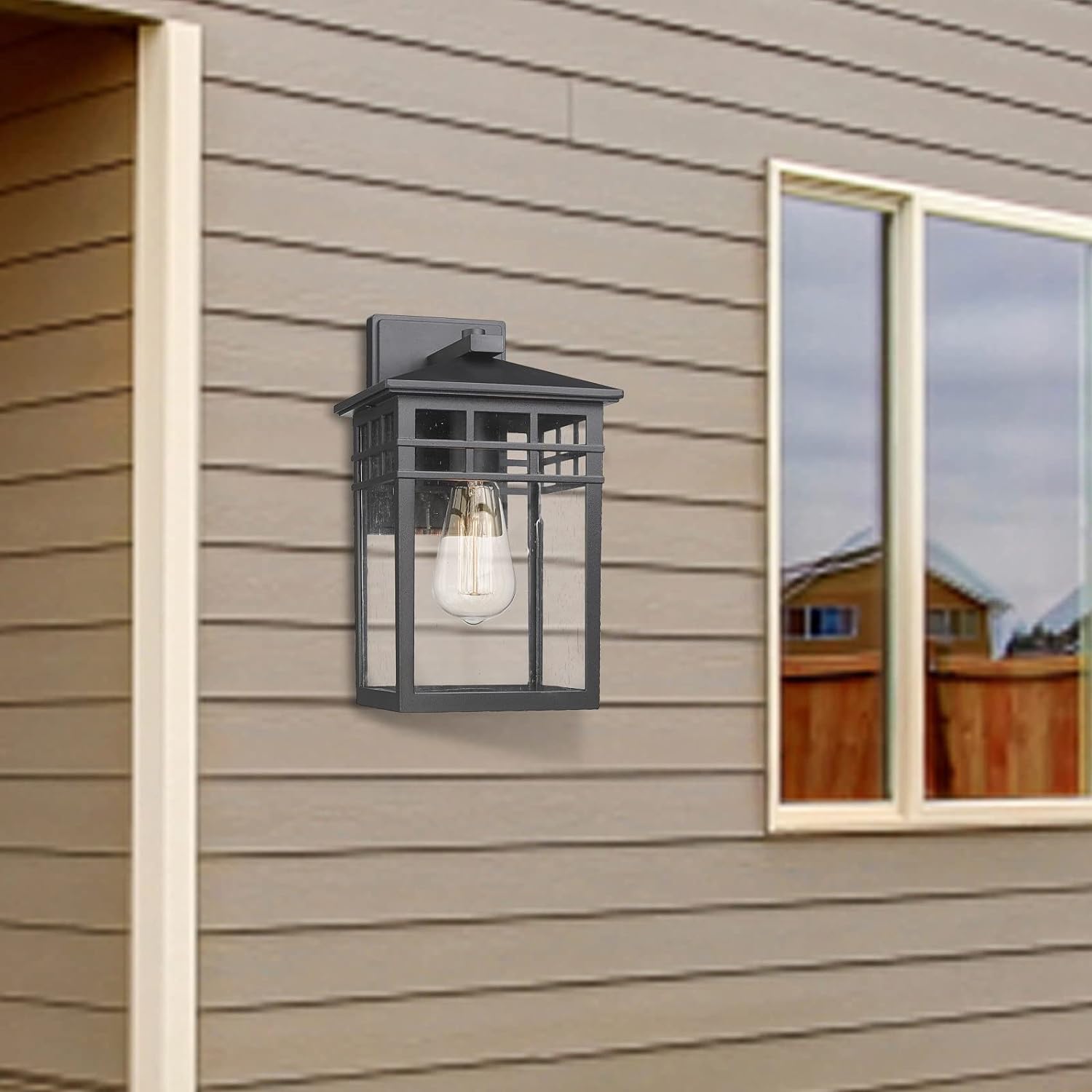 Colonial Outdoor Wall Lantern, Large Black Exterior Light Fixture with Clear Glass for Front Porch, 20 Inch Tall Waterproof Outdoor Wall Sconces Lamp Outside for House, Doorway, Garage, Corridor