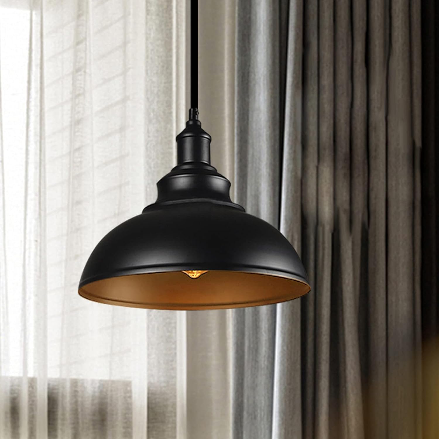 LIGHTESS Black Pendant Lights Dimmable with Plug in Cord and ON/Off Dimmer Switch, Industrial Hanging Kitchen Island Light Fixture, LG9925343