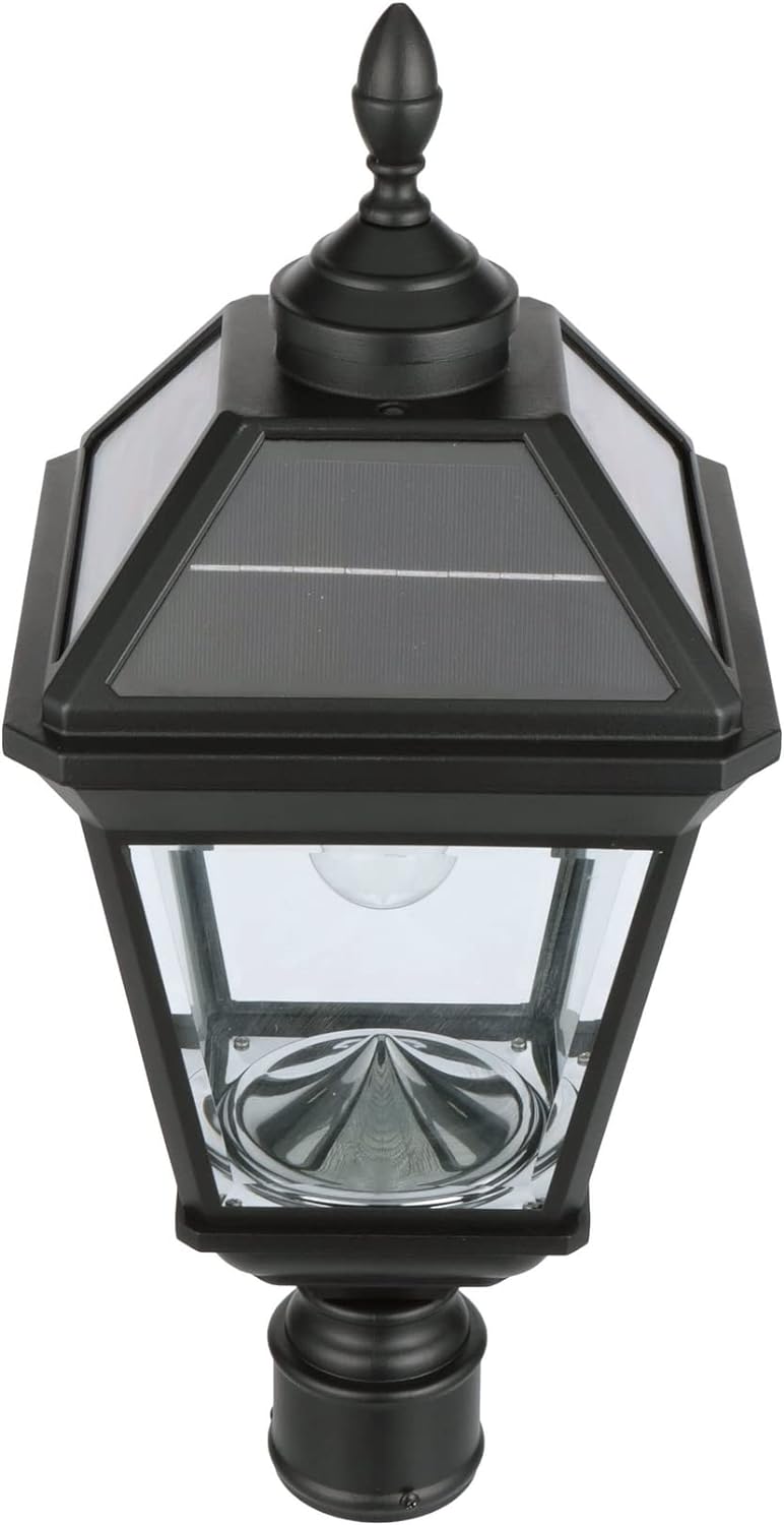 Imperial III Solar Post Light, Black Aluminum and Glass, Outdoor Lamp, 300 Lumen Dual Color Temperature, 3-inch Fitter for Lamp Posts or Pier Mount (Sold Separately) 97K012