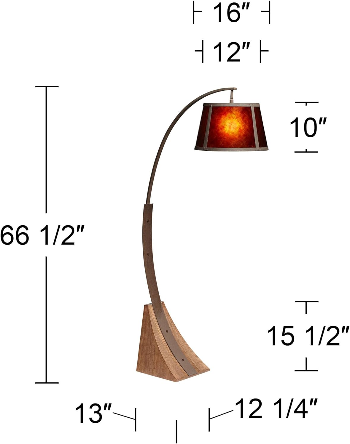 Oak River Rustic Farmhouse Mission Arc Floor Lamp Standing 66 1/2" Tall Dark Rust Natural Wood Amber Mica Drum Shade for Living Room Reading Bedroom Office House Home Decor